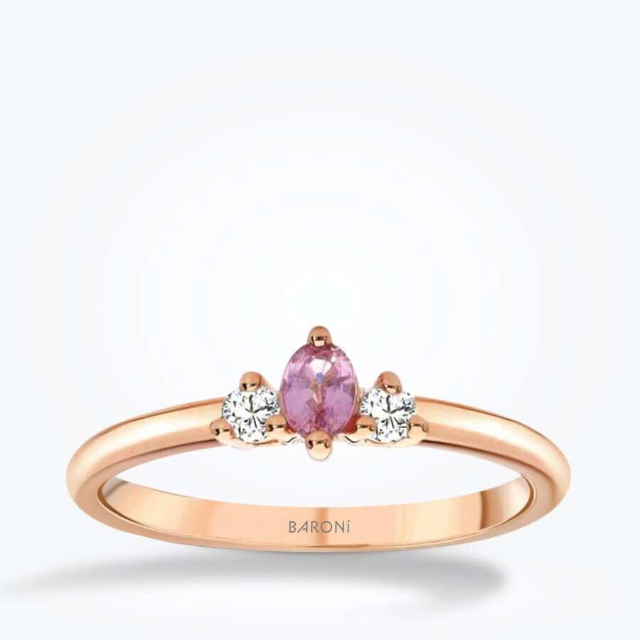 0.21 Karat Pırlanta Pembe Safir Yüzük