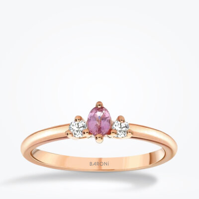 0.21 Karat Pırlanta Pembe Safir Yüzük - 1