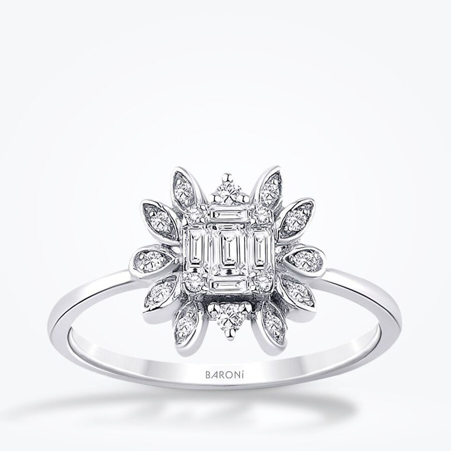 0.22 Karat Pırlanta Baget Çiçek Yüzük - Baroni Diamond