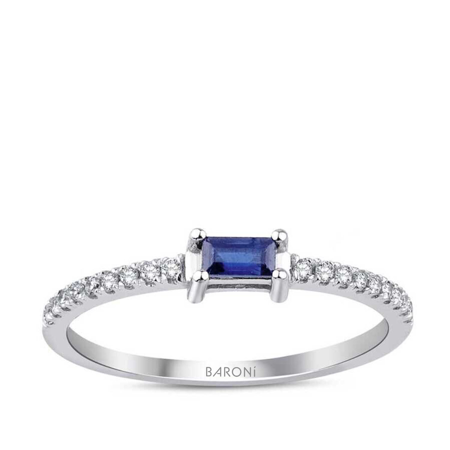 0.22 Karat Pırlanta Baget Safir Yüzük - Baroni Diamond