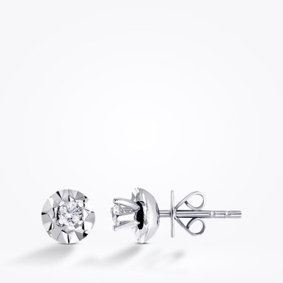 0.22 Karat Pırlanta Tektaş Küpe - 1