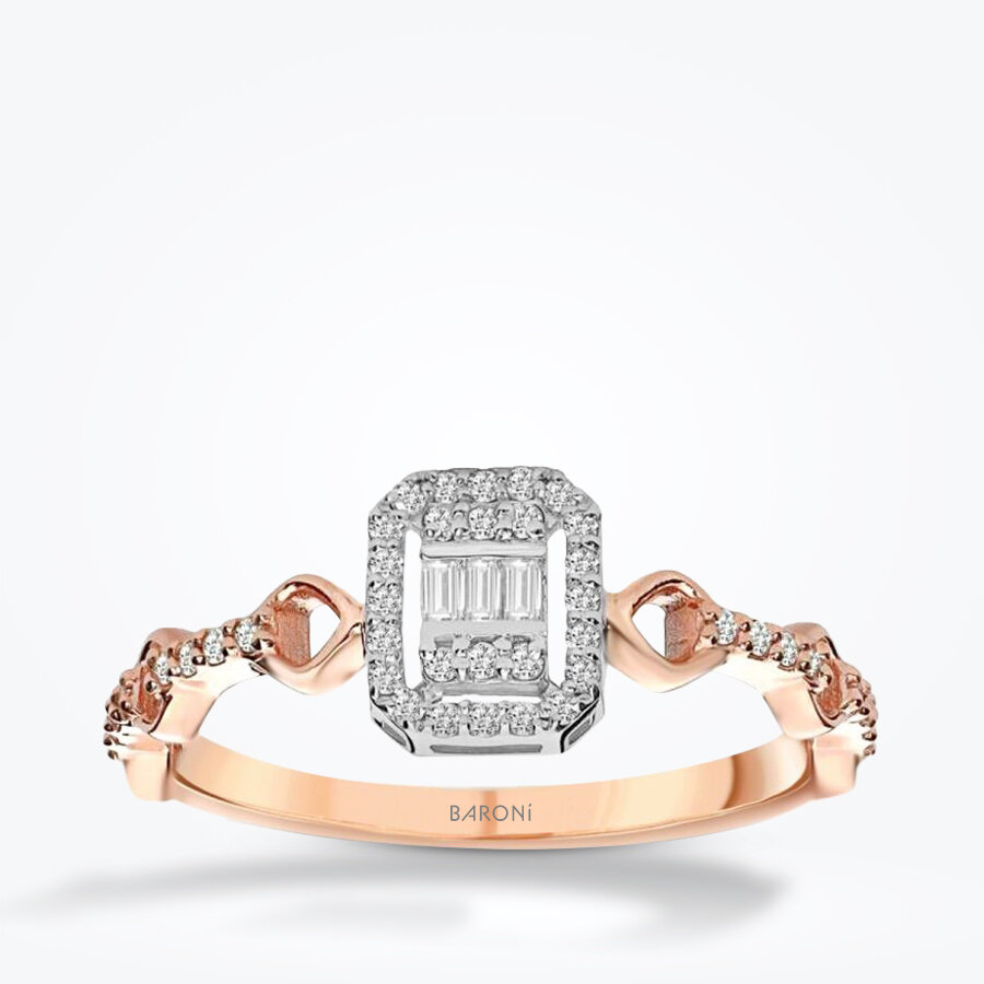 0.23 Karat Pırlanta Baget Rose Yüzük - Baroni Diamond
