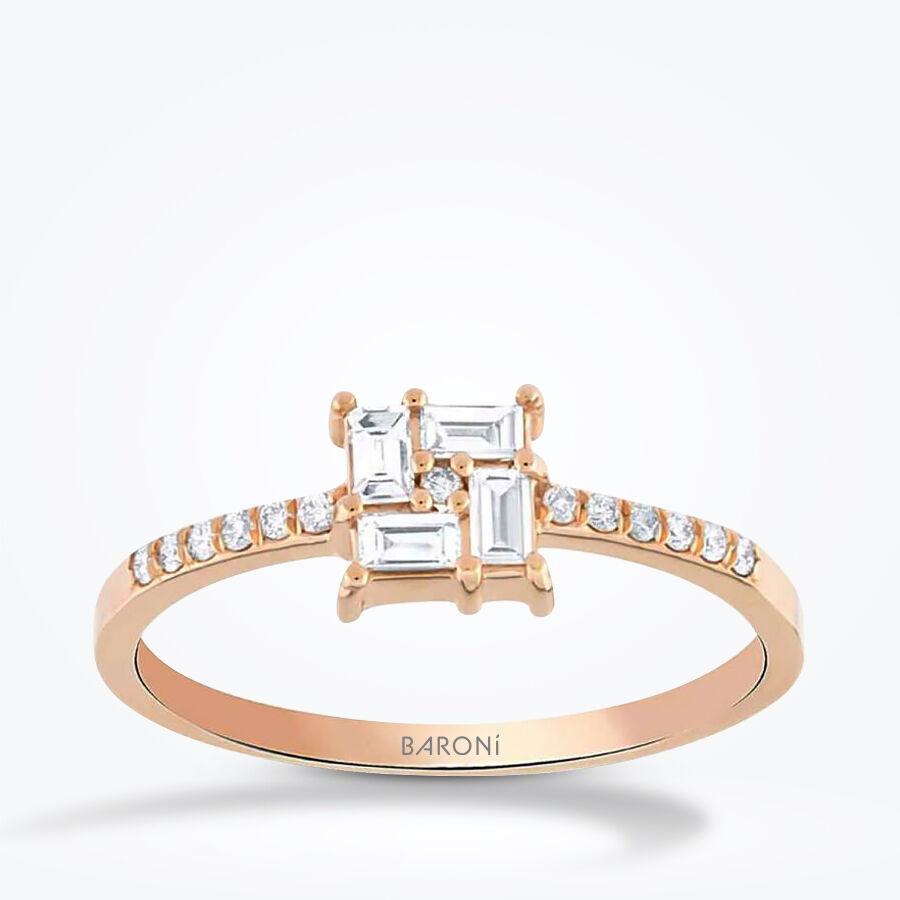 0.24 Karat Pırlanta Baget Kare Rose Yüzük