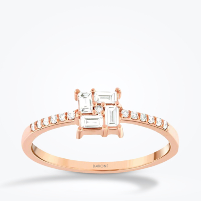 0.24 Karat Pırlanta Baget Kare Rose Yüzük - 1