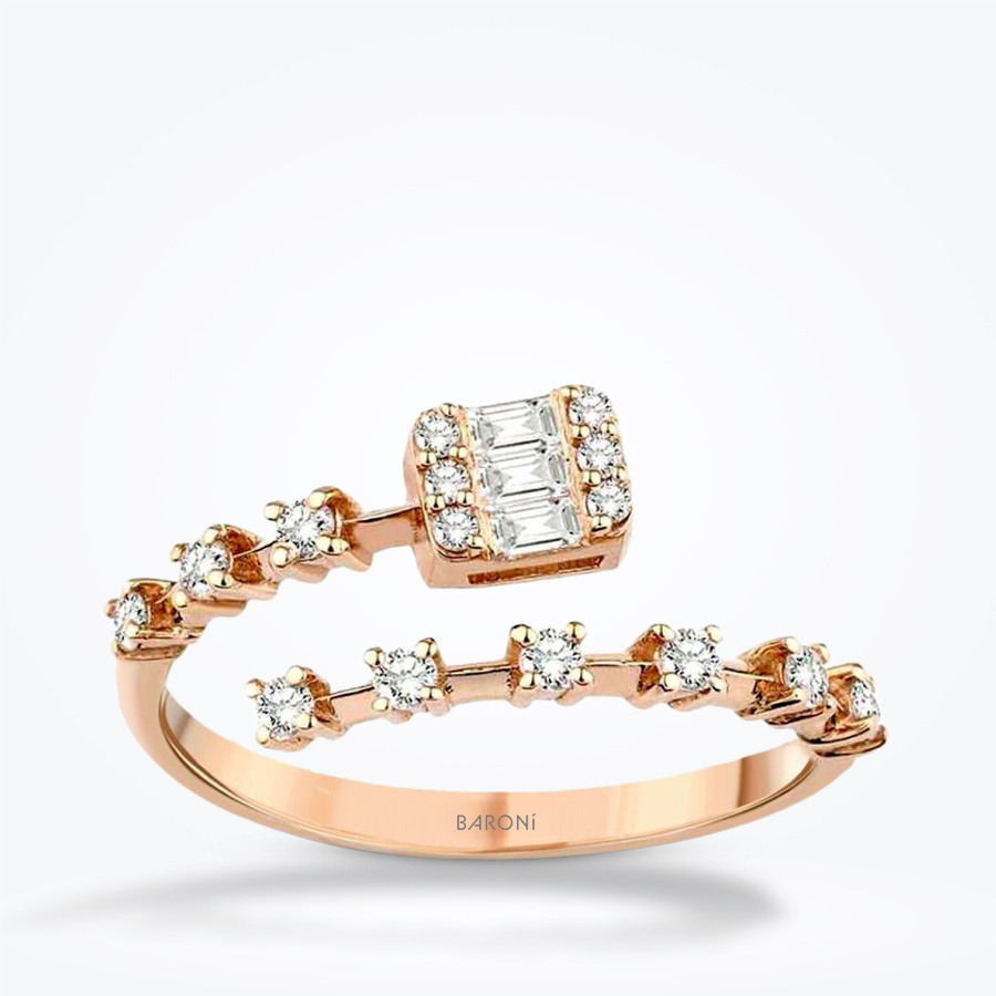 0.24 Karat Pırlanta Baget Trend Rose Yüzük - Baroni Diamond