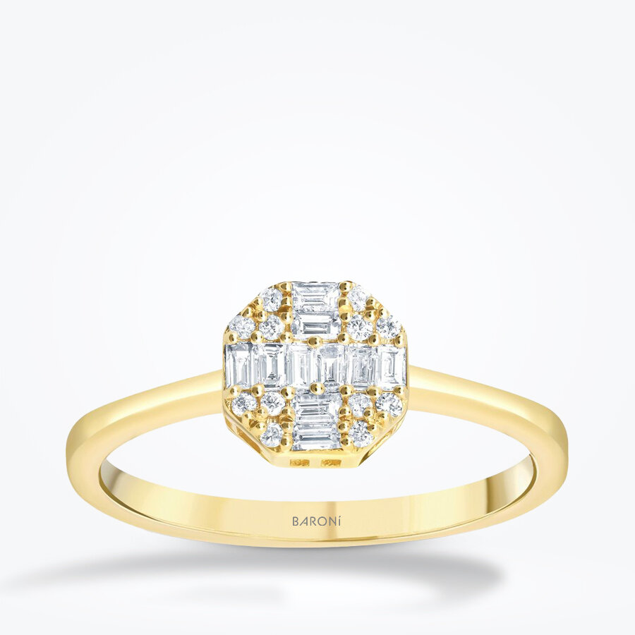 0.24 Karat Pırlanta Baget Yuvarlak Yüzük - Baroni Diamond