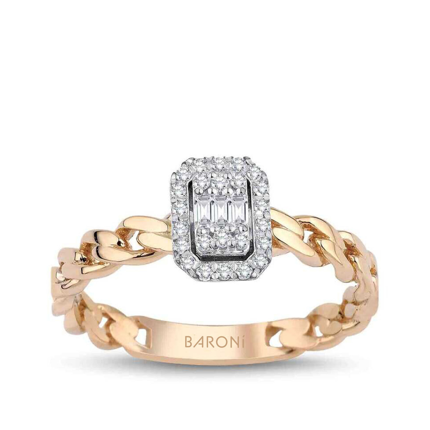 0.26 Karat Pırlanta Zincir İki Renk Baget Yüzük - Baroni Diamond