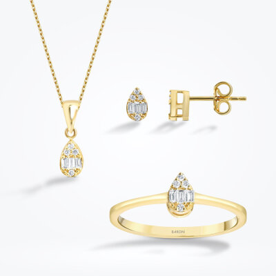 0.28 Karat Pırlanta Baget Damla Set - 1