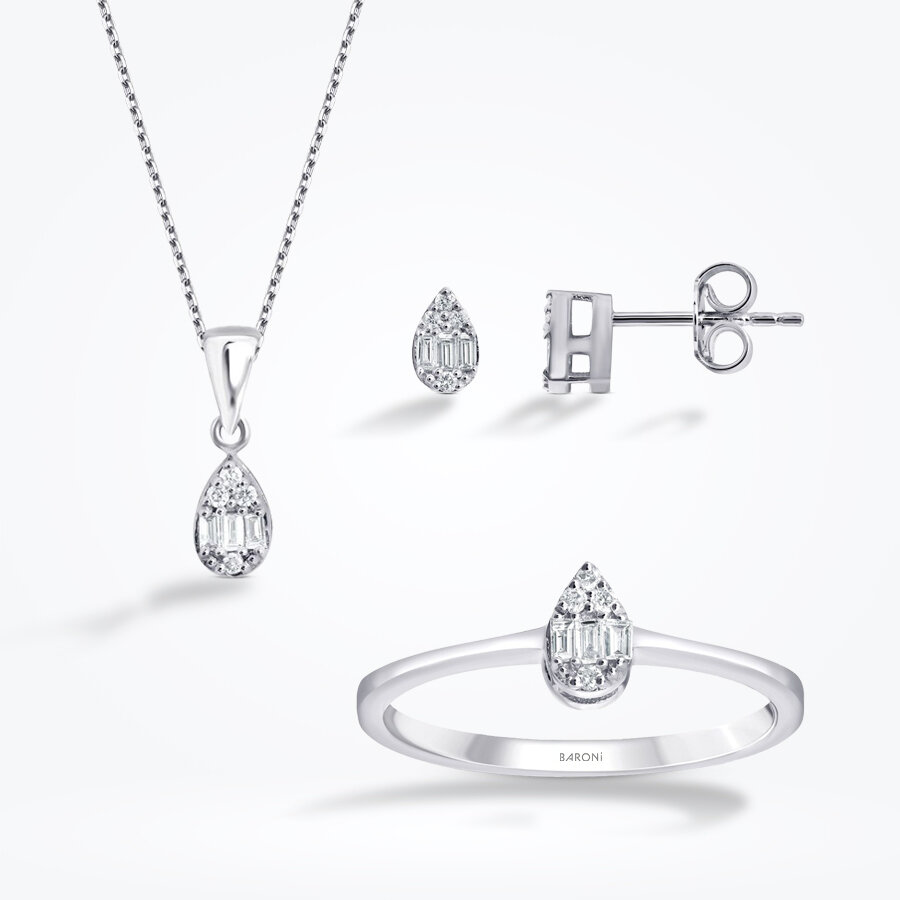 0.28 Karat Pırlanta Baget Damla Set - Baroni Diamond