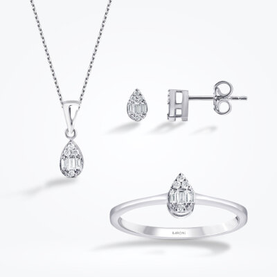 0.28 Karat Pırlanta Baget Damla Set - 1