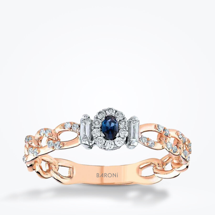 0.28 Karat Pırlanta Baget Safir Yüzük - Baroni Diamond