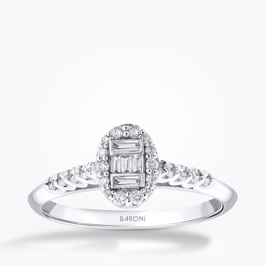 0.29 Karat Pırlanta Yanları Taşlı Baget Oval Yüzük - Baroni Diamond