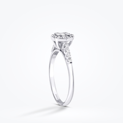 0.29 Karat Pırlanta Yanları Taşlı Baget Oval Yüzük - 2
