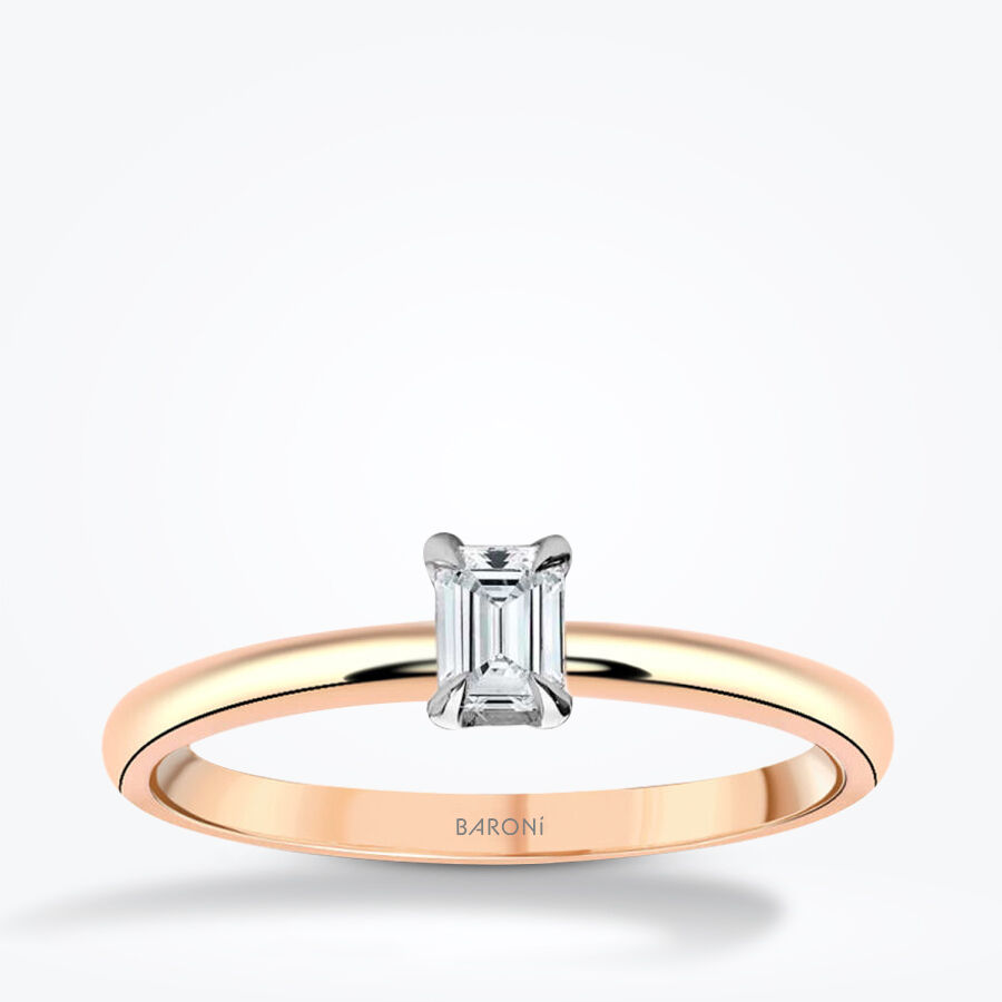 0.30 Karat Pırlanta Emerald Tektaş Rose Yüzük