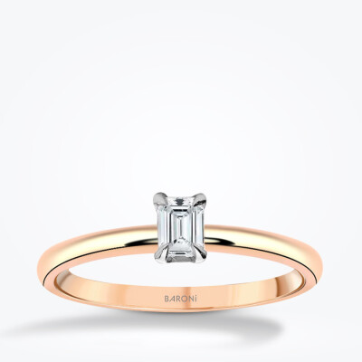 0.30 Karat Pırlanta Emerald Tektaş Rose Yüzük - 1