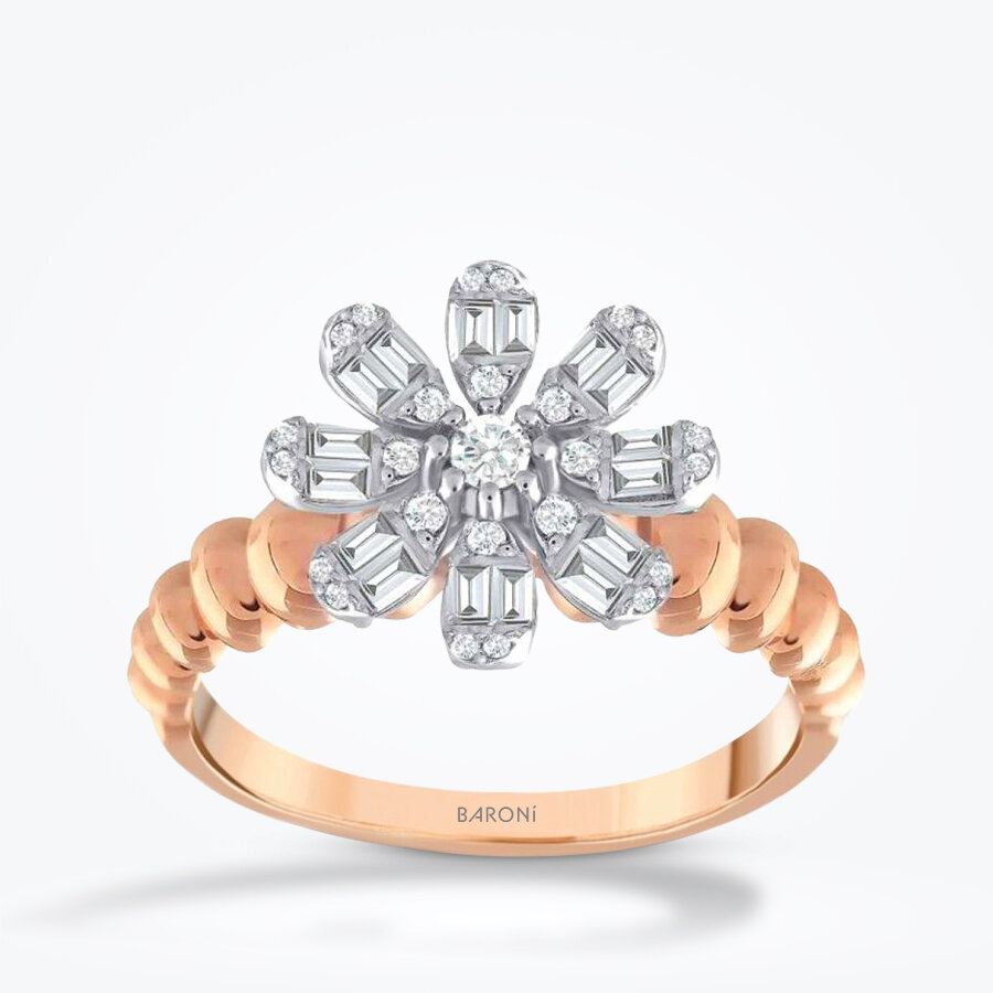 0.31 Karat Pırlanta Baget Çiçek Yüzük - Baroni Diamond