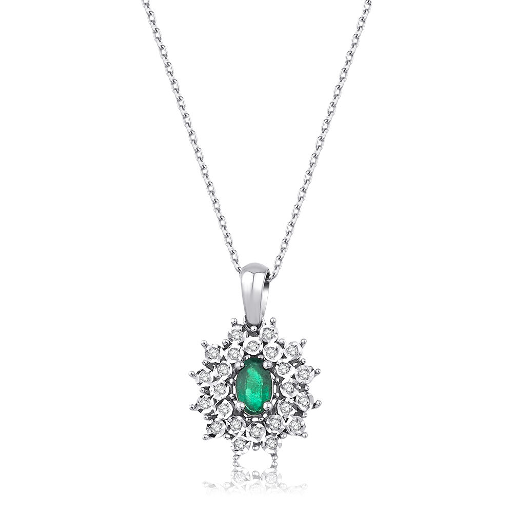 0.31 Karat Pırlanta Zümrüt Kolye - Baroni Diamond