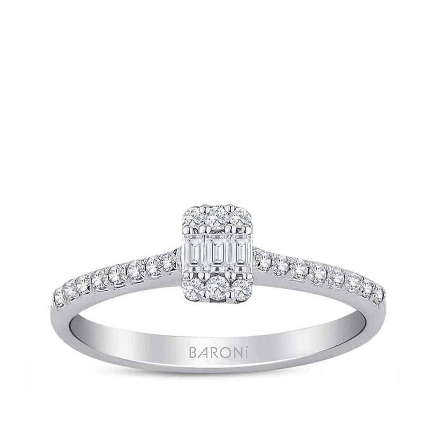 0.32 Karat Pırlanta Yanları Taşlı Baget Yüzük - Baroni Diamond