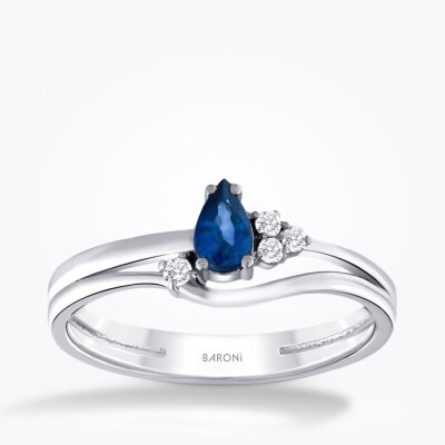 0.32 Karat Pırlanta Safir Yüzük - 1