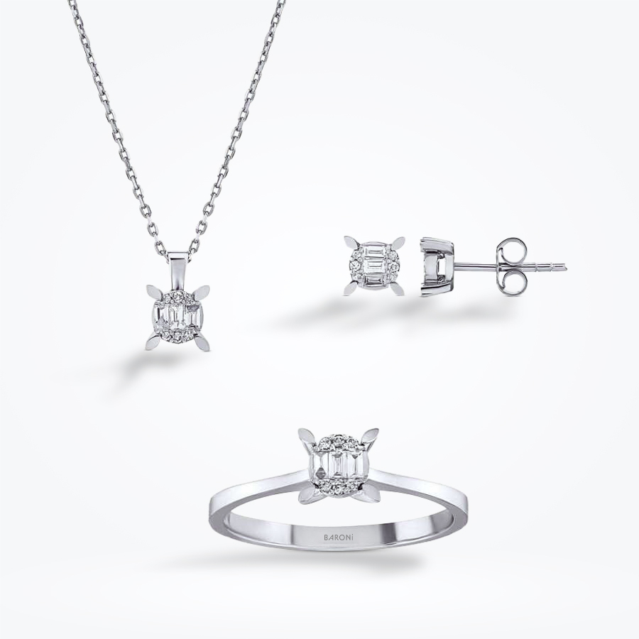 0.33 Karat Pırlanta Baget Tektaş Mini Set - Baroni Diamond