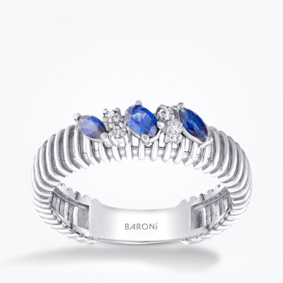 0.33 Karat Pırlanta Safir Yüzük - 1