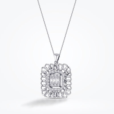 0.34 Karat Pırlanta Baget Kolye - 2