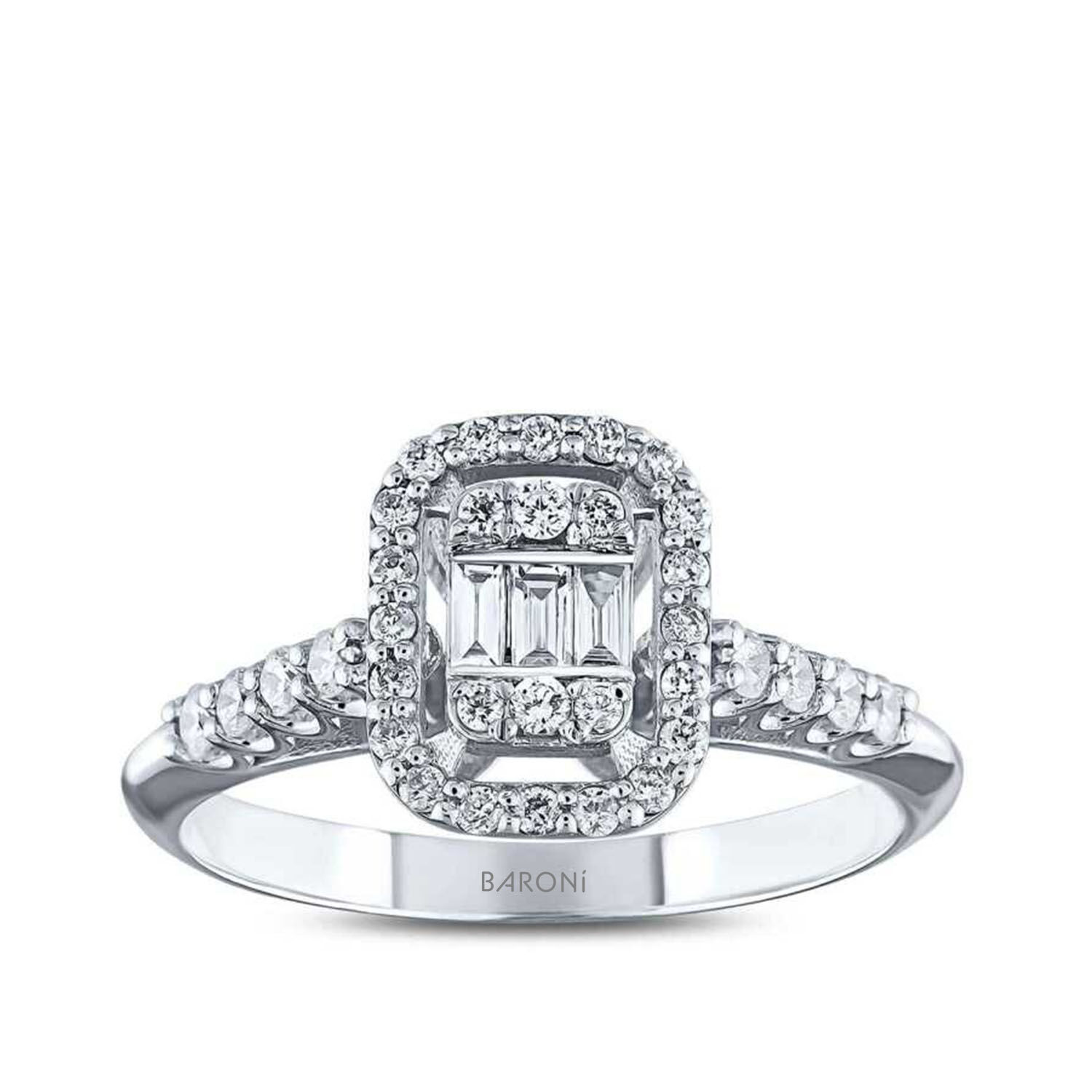 0.34 Karat Pırlanta Yanları Taşlı Baget Yüzük - Baroni Diamond