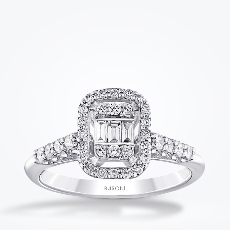 0.34 Karat Pırlanta Yanları Taşlı Baget Yüzük - Baroni Diamond