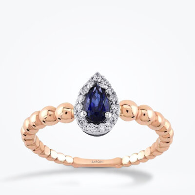 0.34 Karat Pırlanta Damla Safir Yüzük - 1