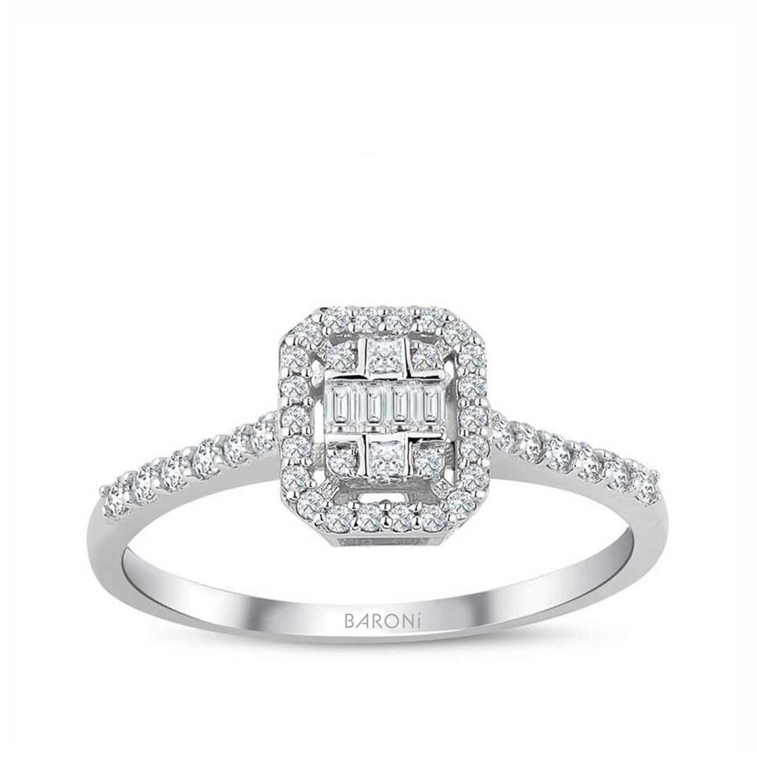 0.35 Karat Pırlanta Yanları Taşlı Baget Yüzük - Baroni Diamond