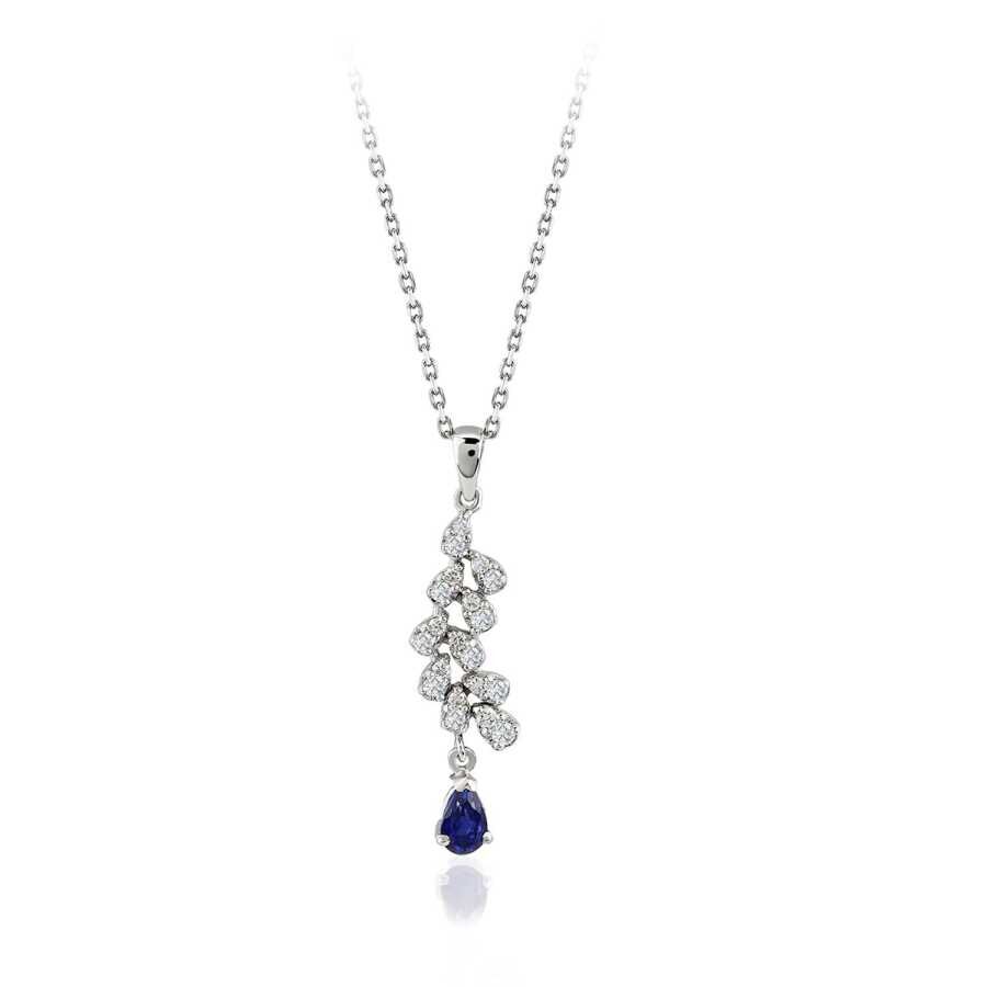0.35 Karat Pırlanta Damla Safir Kolye