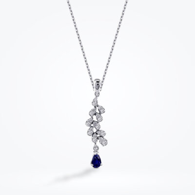 0.35 Karat Pırlanta Damla Safir Kolye - Baroni Diamond (1)