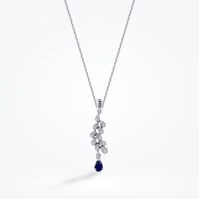 0.35 Karat Pırlanta Damla Safir Kolye - 1