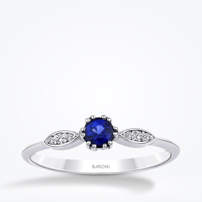 0.35 Karat Pırlanta Safir Yüzük - 1