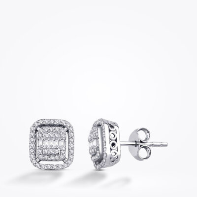 0.36 Karat Pırlanta Baget Küpe - 1