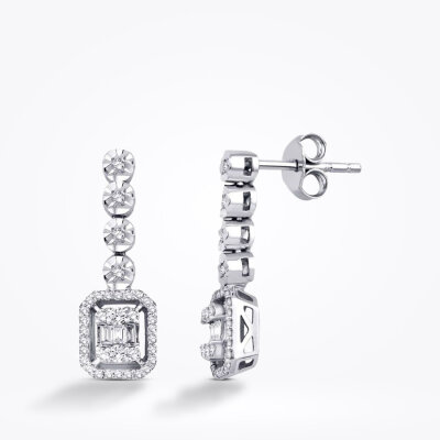 0.37 Karat Pırlanta Baget Küpe - 1