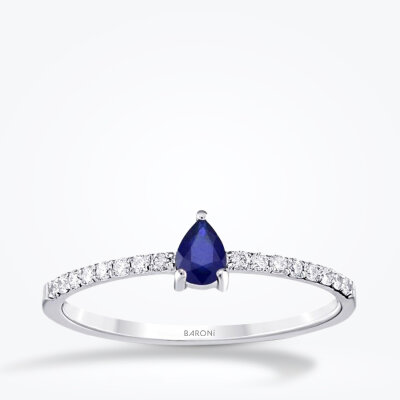 0.36 Karat Pırlanta Damla Safir Yüzük - 1