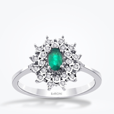 0.36 Karat Pırlanta Lotus Zümrüt Yüzük - 1