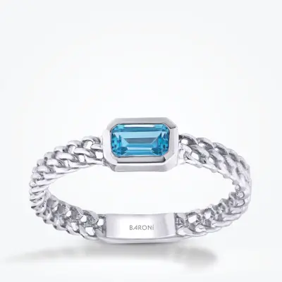 0.37 Karat Blue Topaz Yüzük - 1