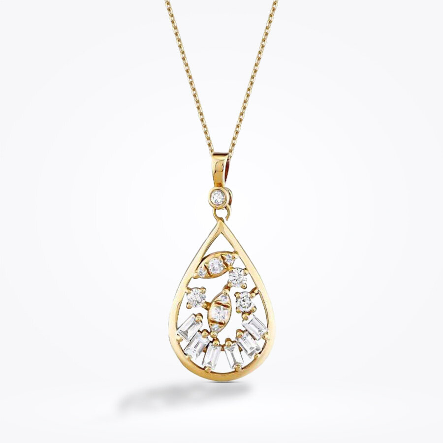 0.37 Karat Pırlanta Baget Damla Kolye