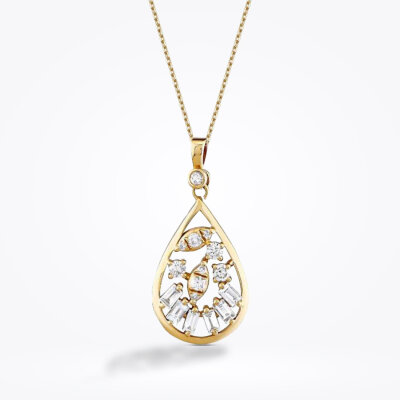 0.37 Karat Pırlanta Baget Damla Kolye - 1