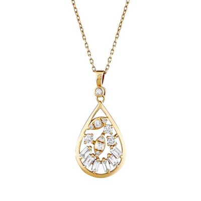 0.37 Karat Pırlanta Baget Damla Kolye - Baroni Diamond (1)