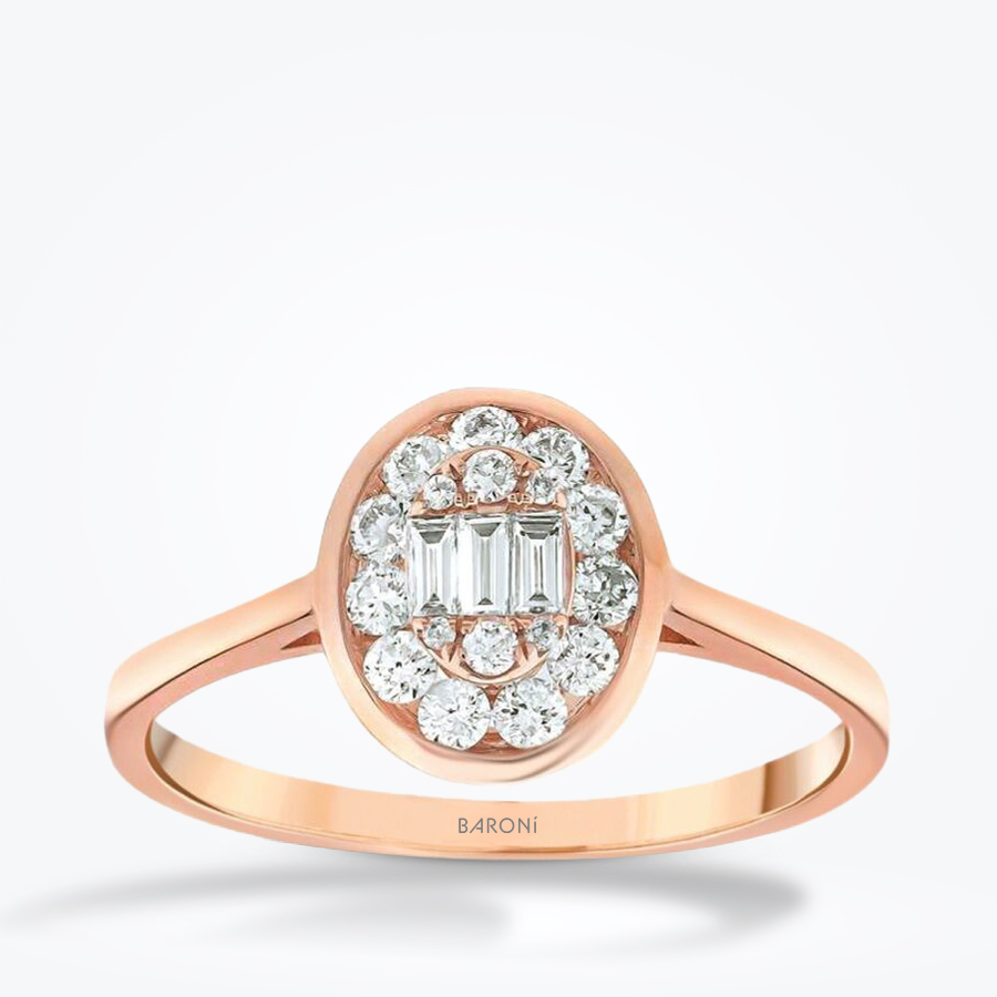 0.37 Karat Pırlanta Oval Baget Rose Yüzük