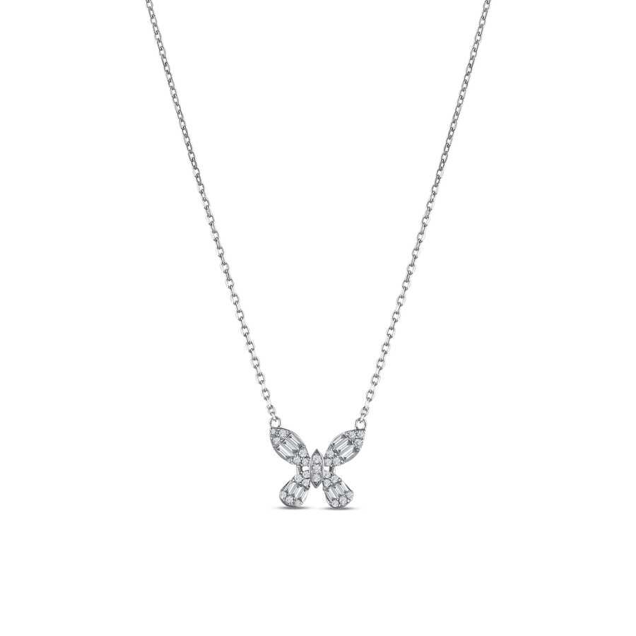0.38 Karat Pırlanta Baget Kelebek Kolye - Baroni Diamond
