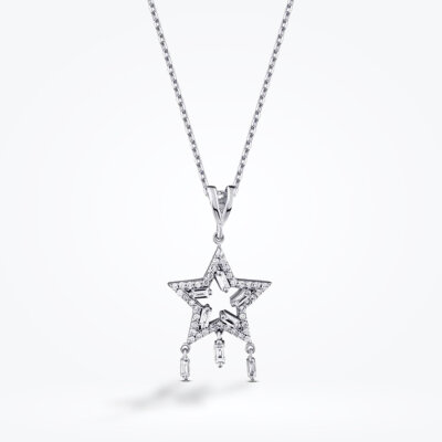 0.38 Karat Pırlanta Baget Yıldız Kolye 