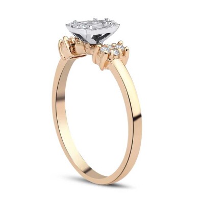 0.38 Karat Pırlanta Yanları Taşlı Baget Rose Yüzük - 2