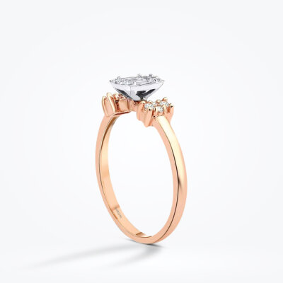 0.38 Karat Pırlanta Yanları Taşlı Baget Rose Yüzük - Baroni Diamond (1)