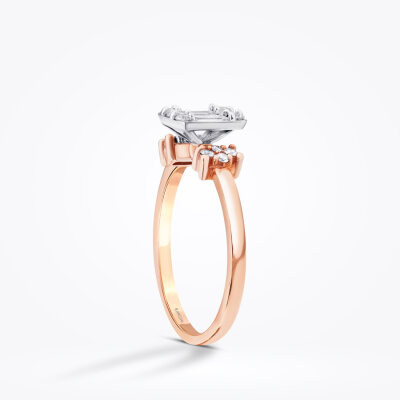 0.38 Karat Pırlanta Yanları Taşlı Baget Rose Yüzük - Baroni Diamond (1)