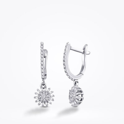 0.39 Karat Pırlanta Baget Çiçek Küpe - 1