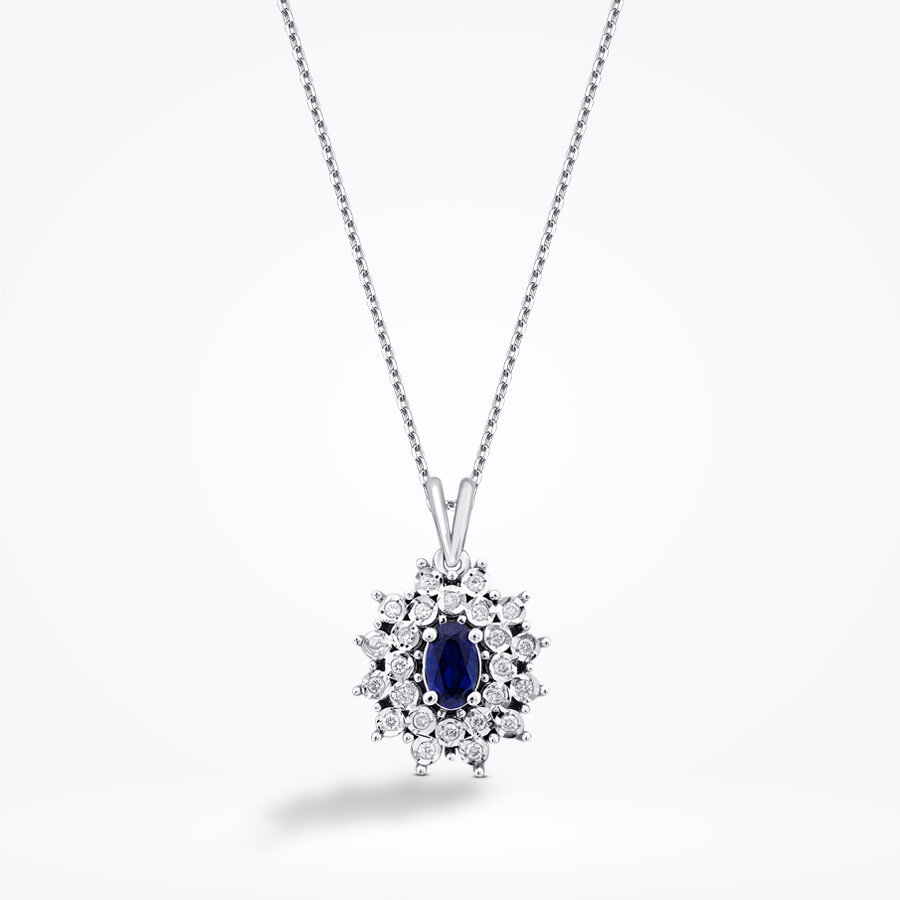 0.39 Karat Pırlanta Safir Kolye - Baroni Diamond